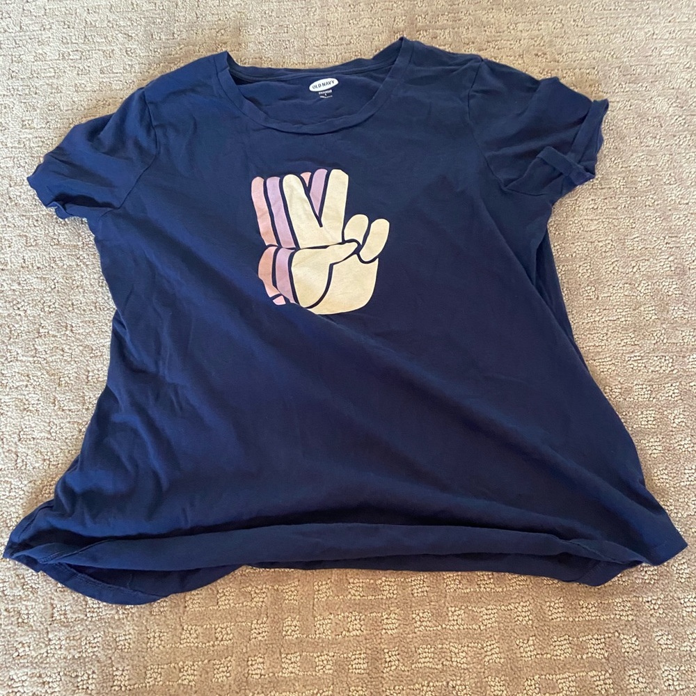 purple peace sign shirt